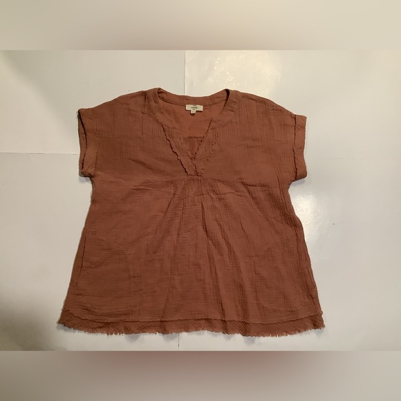 Intro Tops - Intro Women's Coral Cotton Blouse V-Neck Top